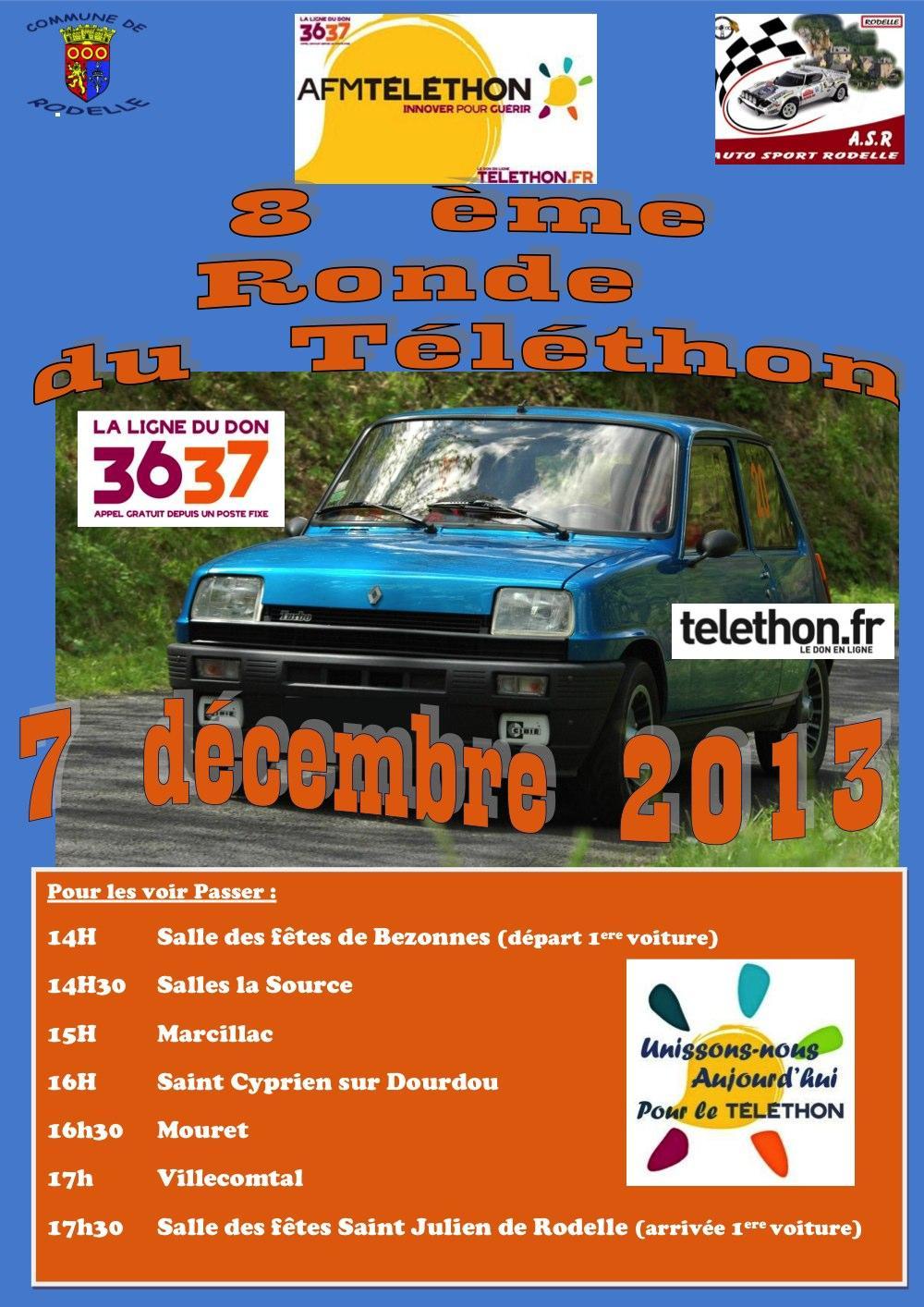 Affiche - Ronde du Téléthon 2013 - Auto Sport Rodelle